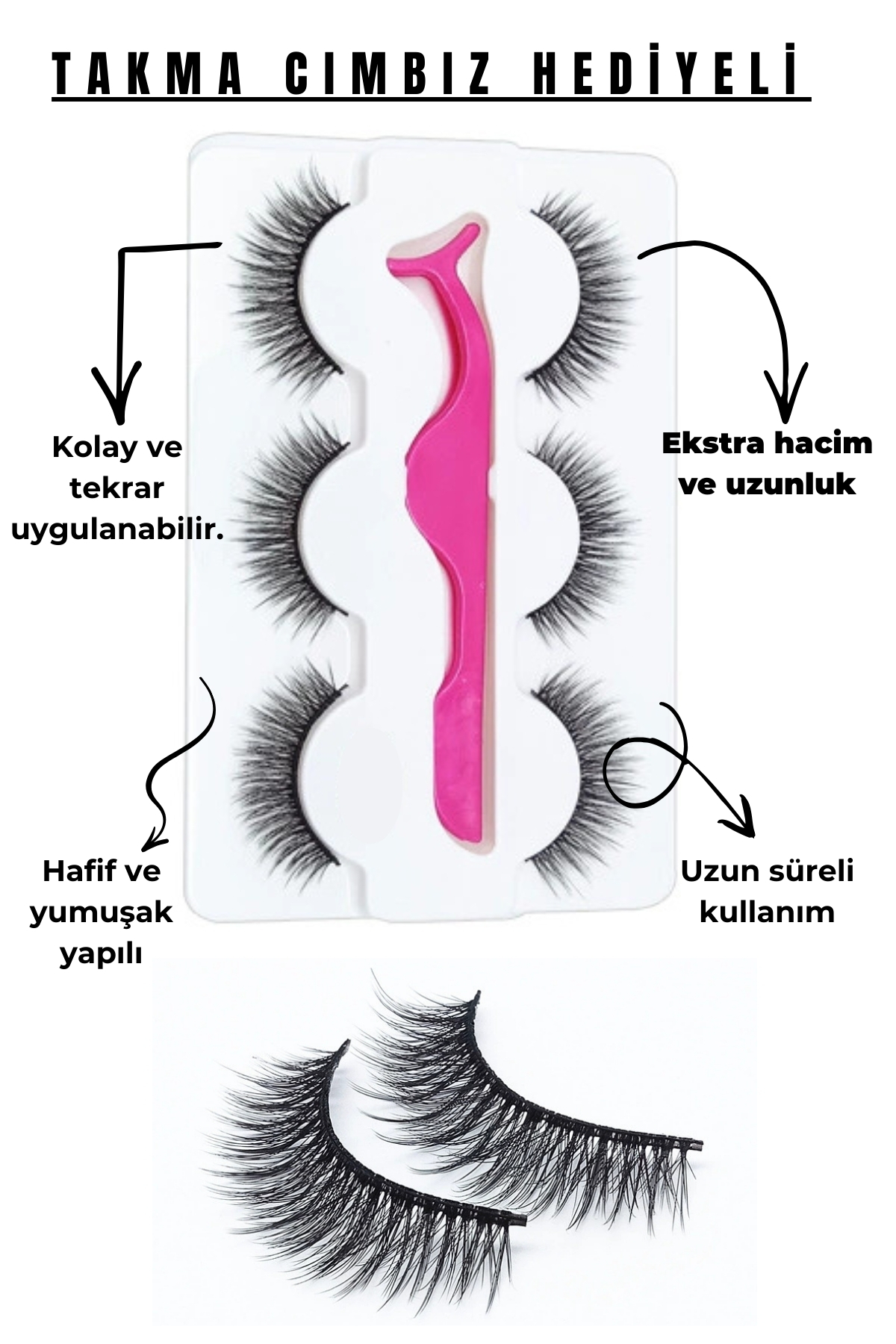 Master Lashes Takma Aparatlı Doğal Ipek Takma Kirpik 3 Çift 3d 48 Kirpik — egemen3558