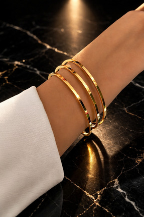 Trenddora 3 Adet İnce Altın Renk Ajda Bilezik