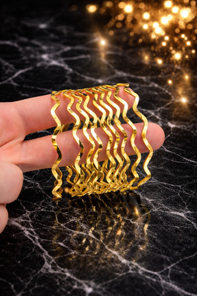 Trenddora Kadın Gold Renk Dalgalı Ajda 6lıBilezik Seti – Parlak Şık Tasarım