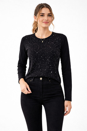 NİSABUTİK02 bisiklet yaka önü serpe taşlı ottoban bluz