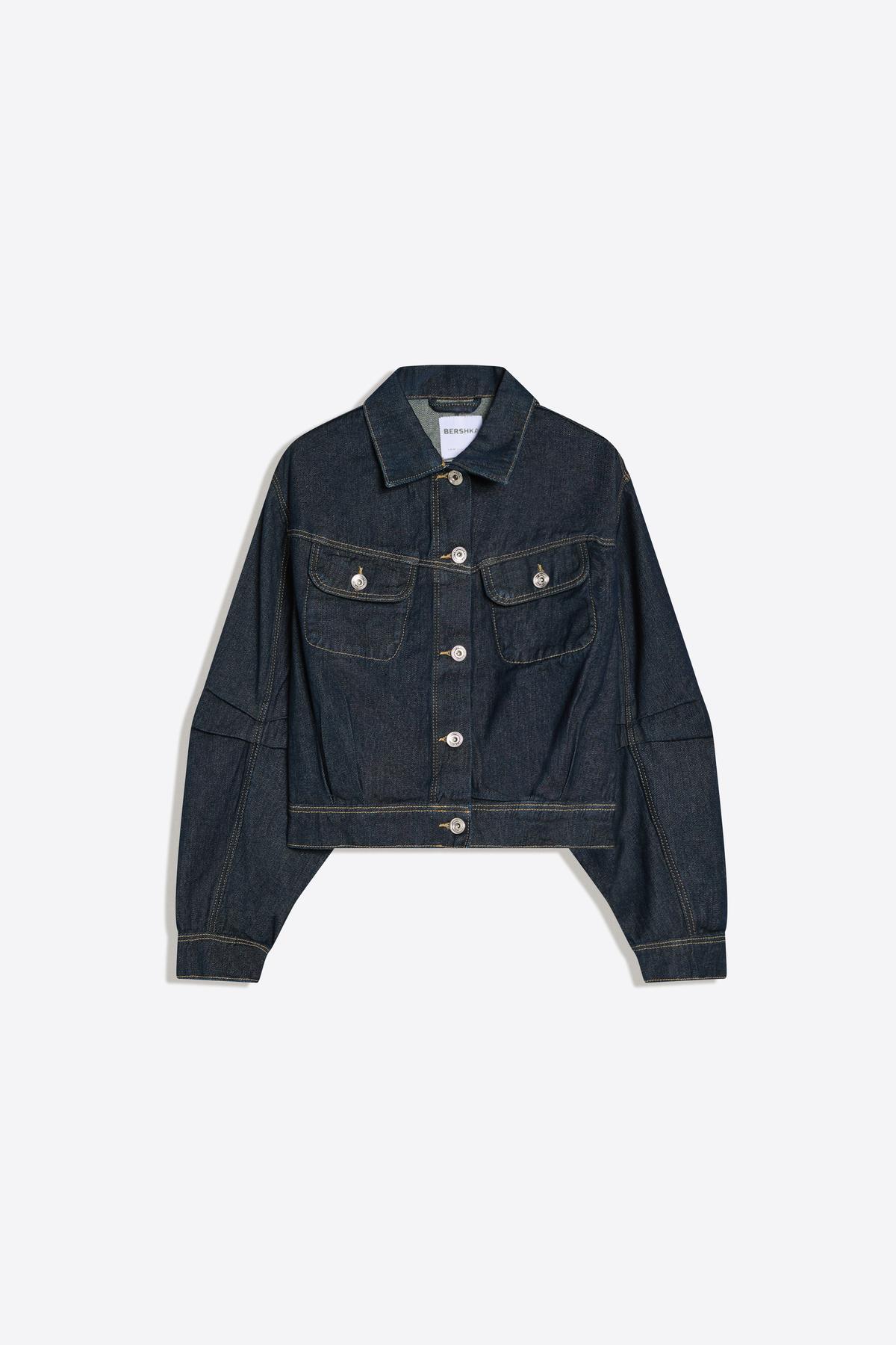 Bershka  Balon kesim crop denim ceket - Görsel 4
