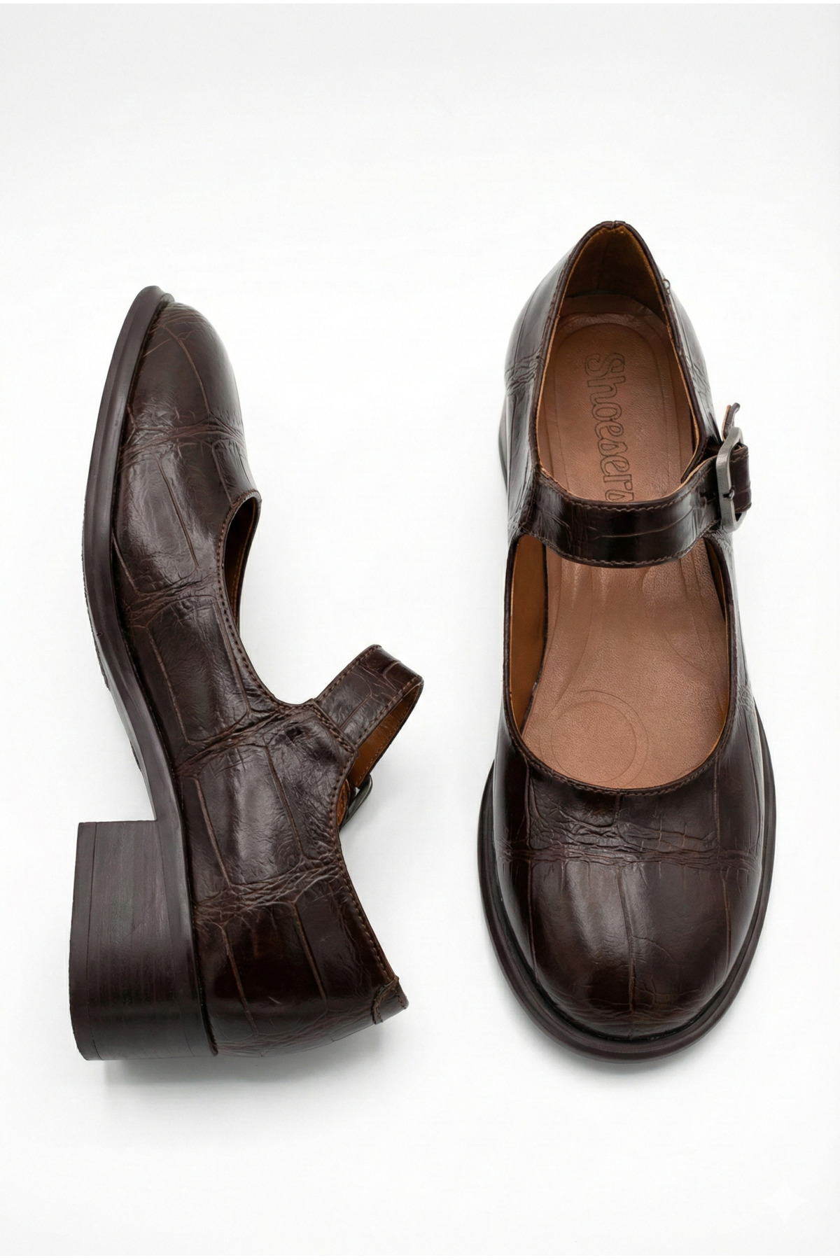 Shoesers  Kadın Kahve Krokodil Tasarım Loafer Tokalı Günlük Kalın Topuklu Ayakkabı Balerin Loafer - Görsel 6