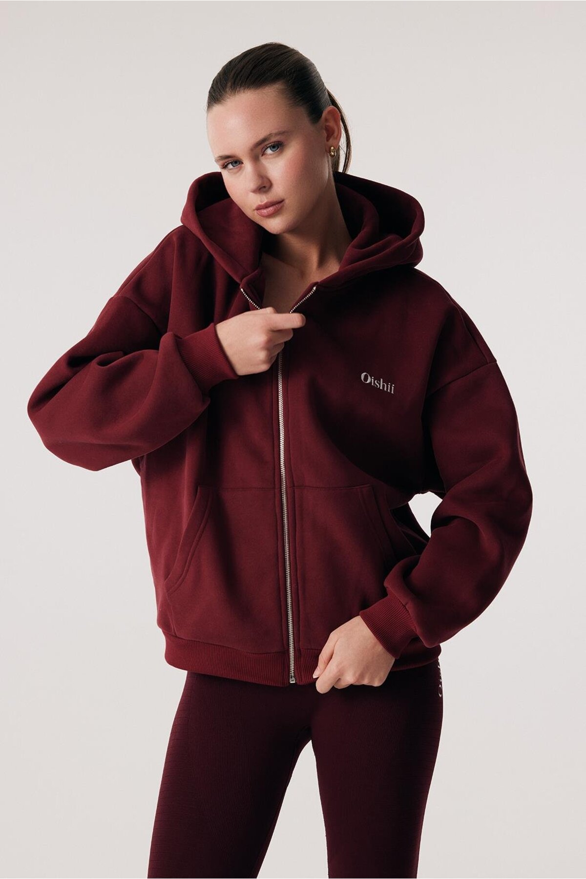 Oishii Rei Loungewear Fermuarlı ve Kapşonlu Sweatshirt Bordo görsel 3