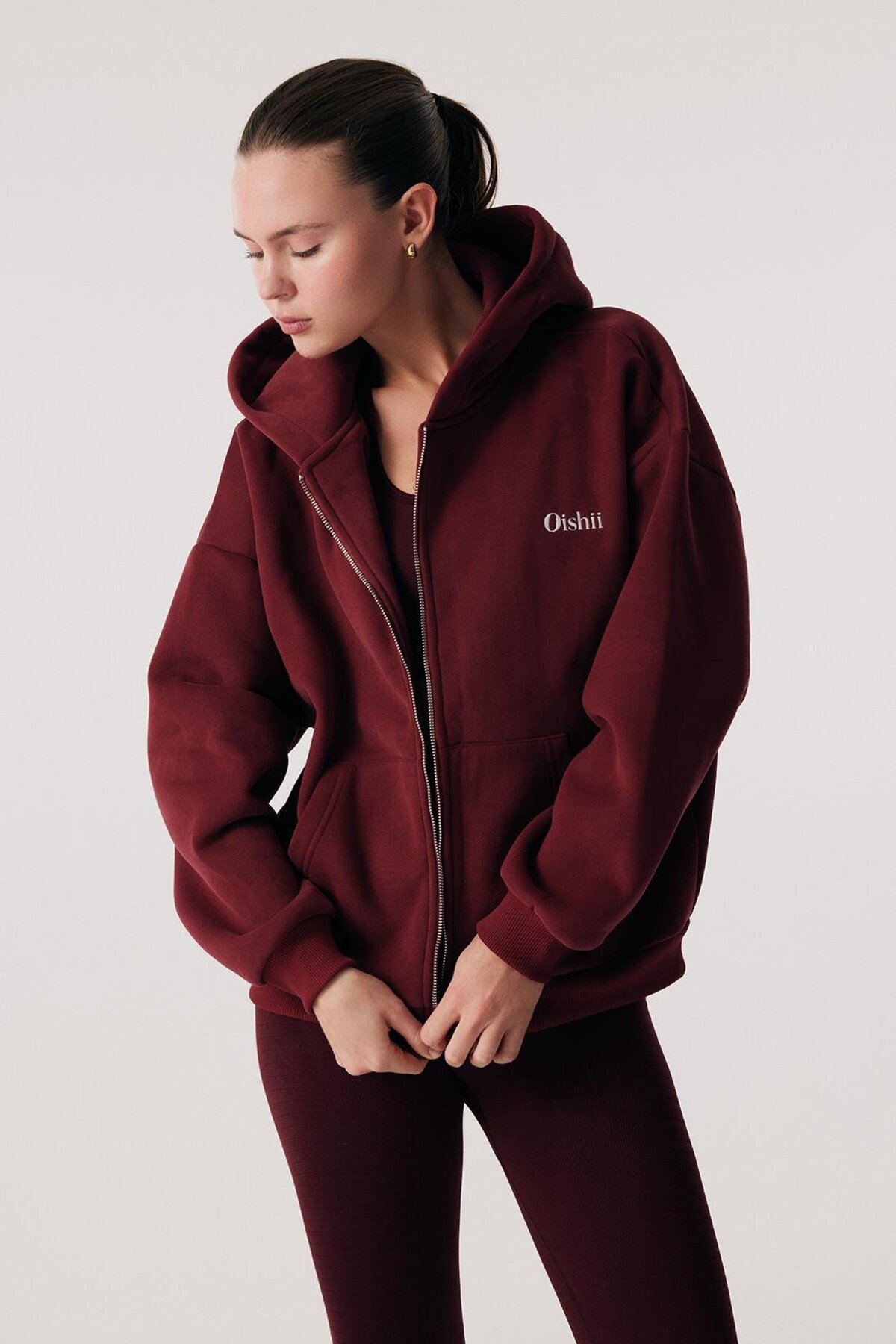 Oishii Rei Loungewear Fermuarlı ve Kapşonlu Sweatshirt Bordo görsel 2
