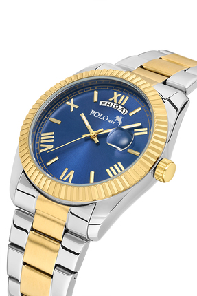 polo air Ay Gün Gösterge Takvimli Erkek Kol Saati Gold Gümüş Lacivert Renk PL...