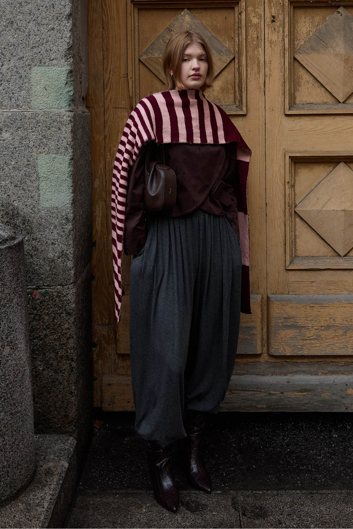 Fahhar Çok Çizgili Tiftik Atkı Bordo görsel 2