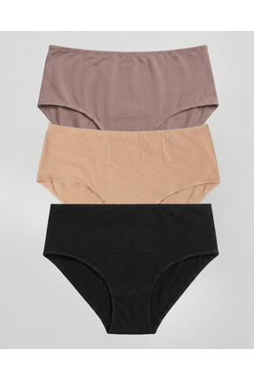 Amarelle Mila Yüksek Bel 3'lü Paket Pamuklu Külot- Siyah,Ten,Mocha