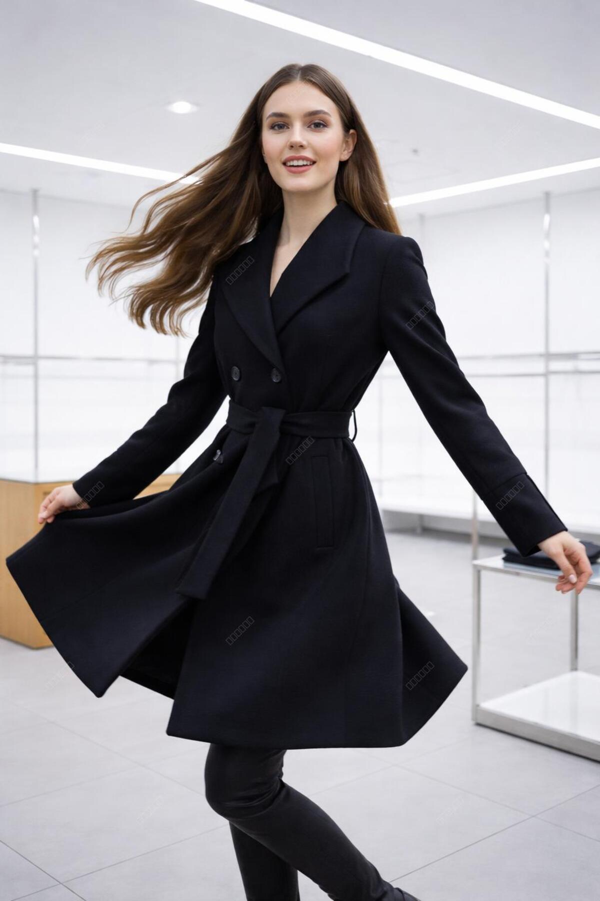 ESİN GİYİM  Business Line Kuşaklı Kaşe Kaban - Görsel 2