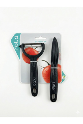 Rota 2’li Sebze Soyacak Seti Paslanmaz Çelik Lazer Kesim Ergonomik Siyah