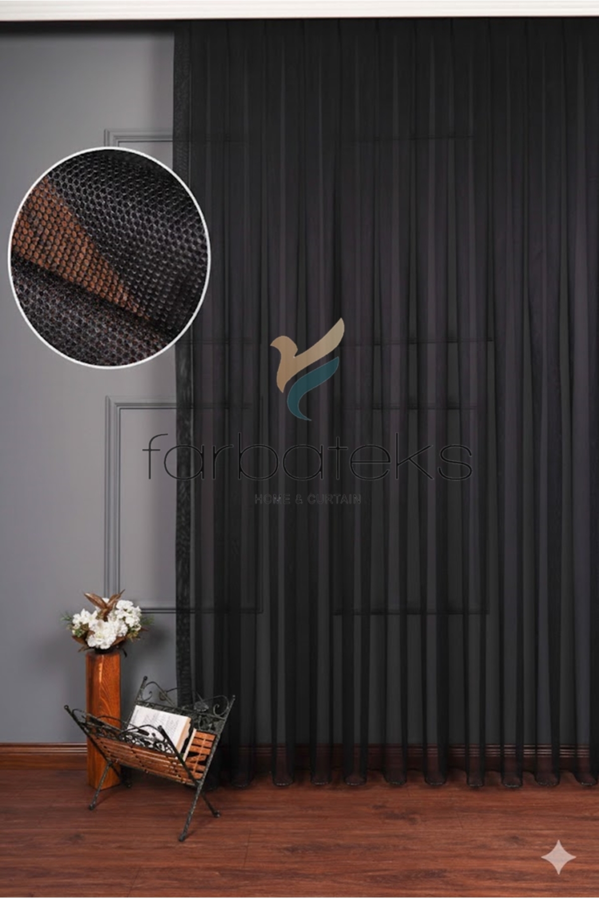 Black Plain Plain Greek Skirt Leaded 2 Ply Pleated Tulle Curtain