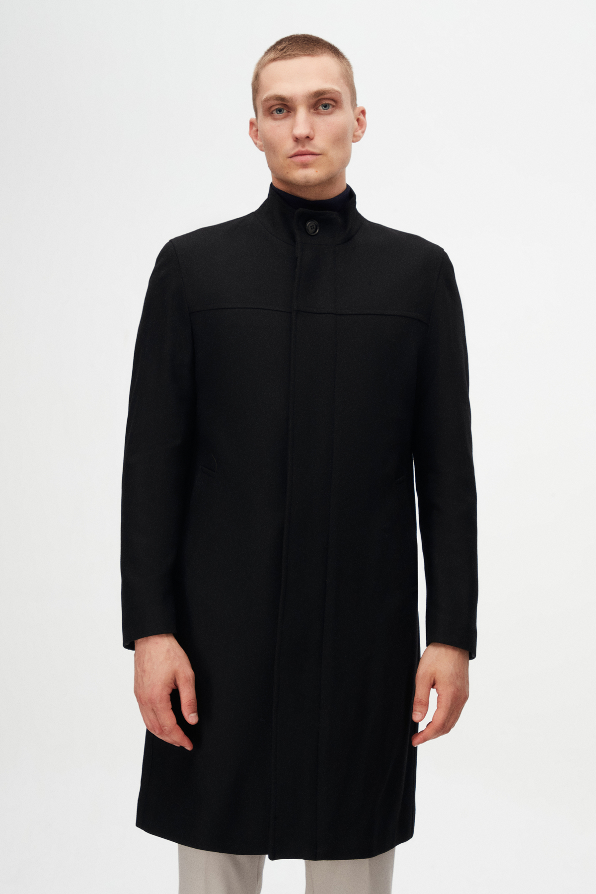 Tween Slim Fit Siyah Düz Palto