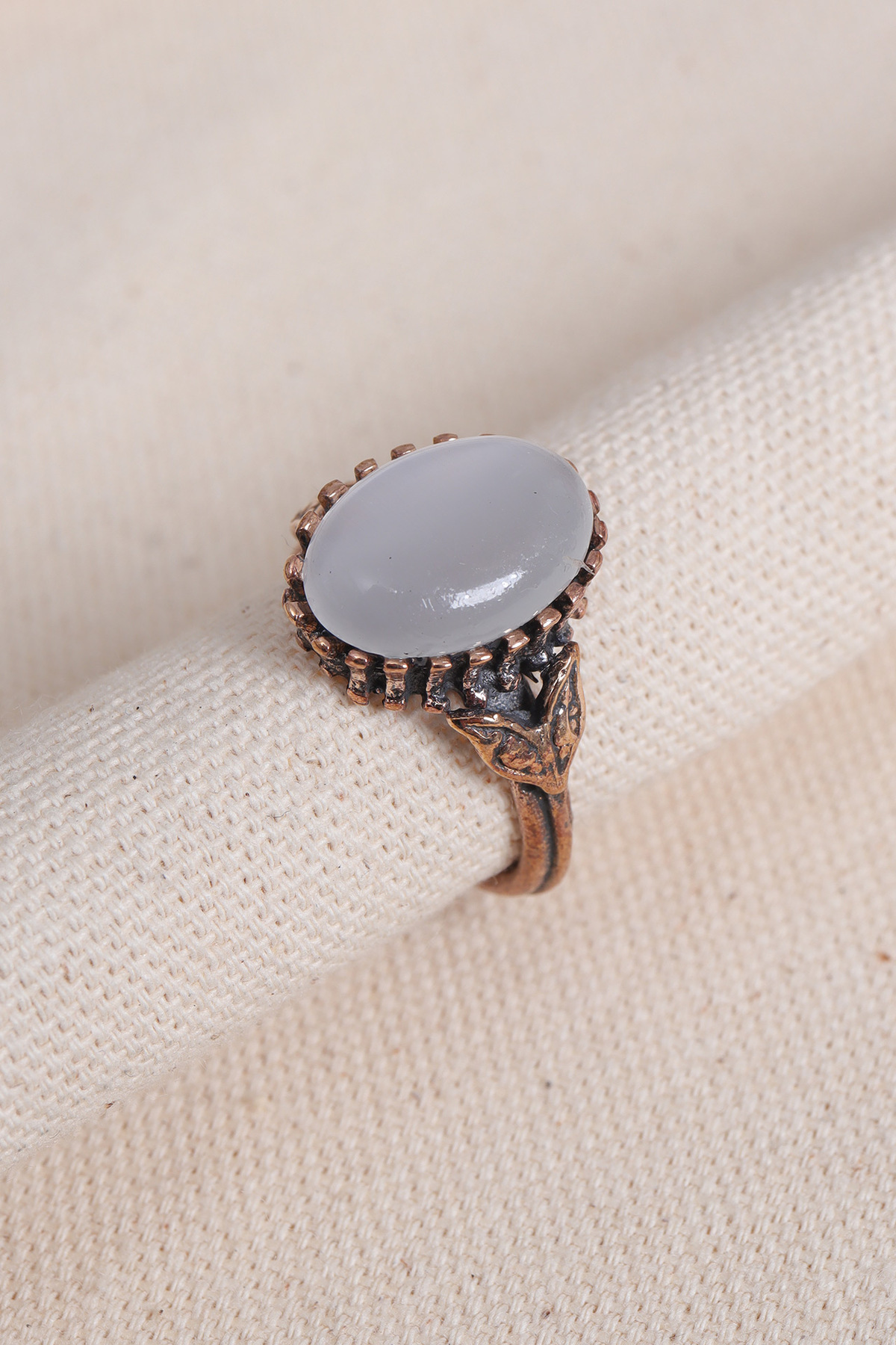 Authentic Ring with White Cat's Eye Gemstone