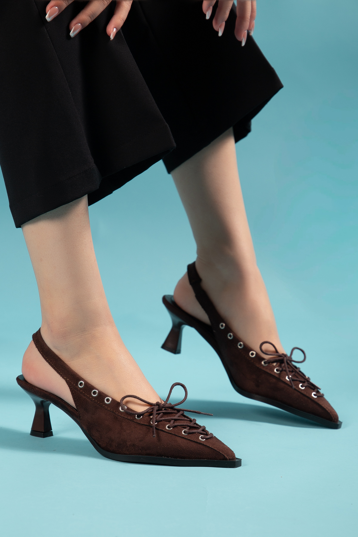 camaiore  Kadın Acı Kahve Süet Sivri Burun Klasik Topuklu Ayakkabı - Görsel 3