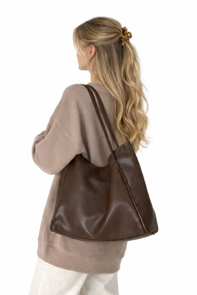 LOVİVA BAGS Kadın Büyük Yumuşak Deri Koyu Kahverengi Omuz Çantası