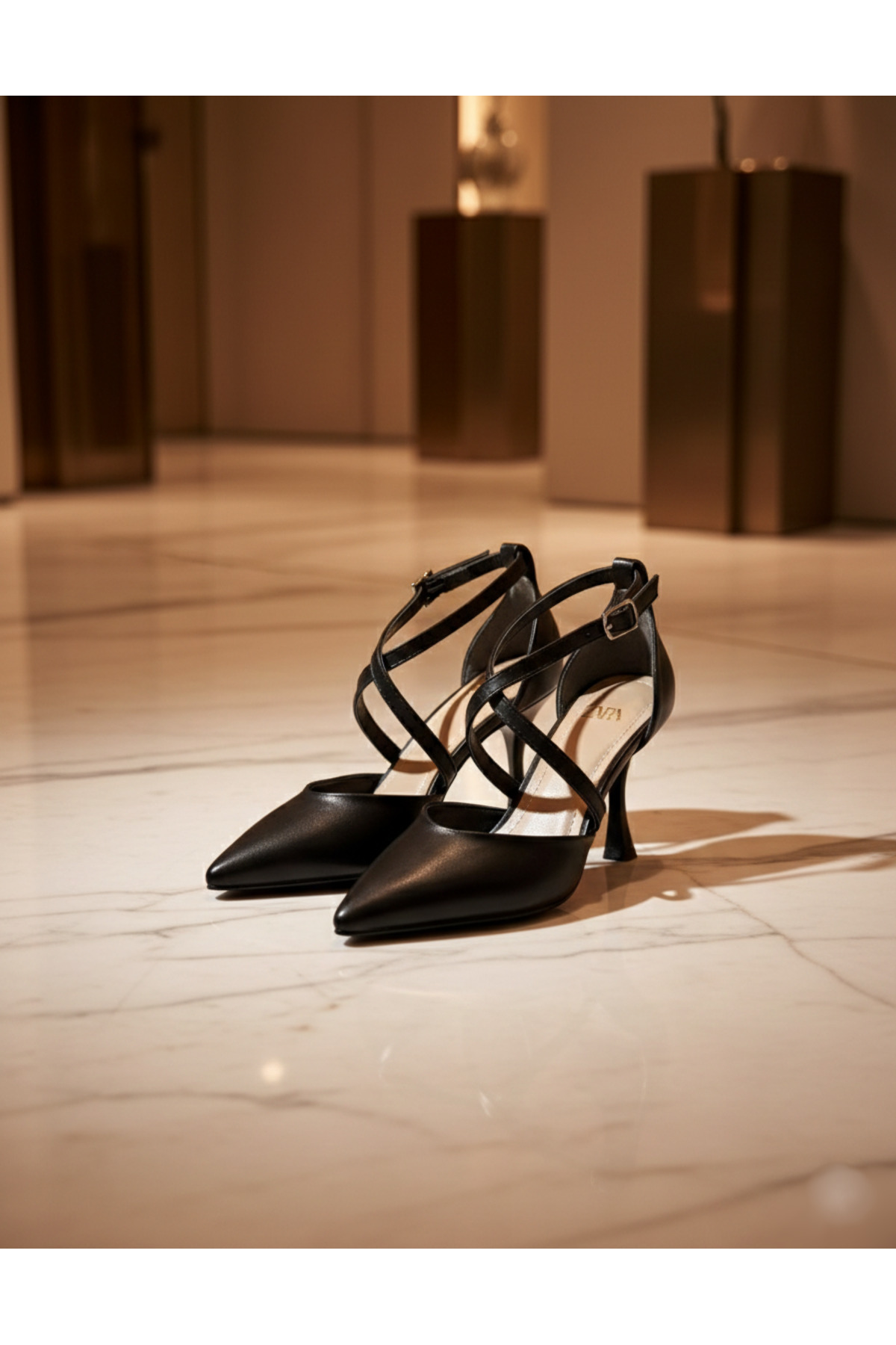 leopar by çetinay  Lorisse - Sivri Burun, Çapraz Bant Detaylı Klasik İnce Topuklu Ayakkabı / Stiletto - Görsel 3