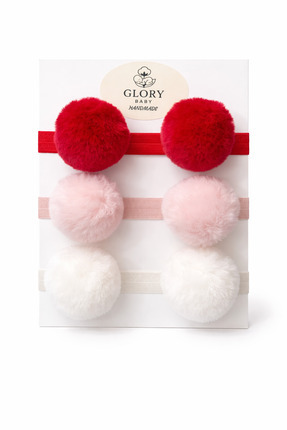 GLORY BABY Kız Çocuk Bebek Ponponlu Bandana 3'lü Set