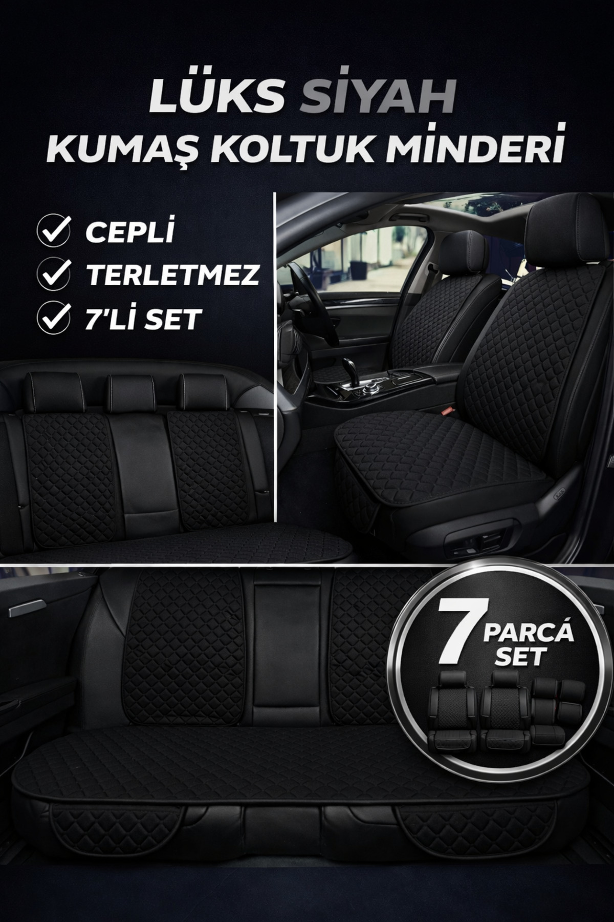 Trobus Toyota Auris 2 2013 ve Sonrası Uyumlu Kumaş Koltuk Minderi Kapitone Desen Terletmez Yedili Siyah Beyaz — alternatif görsel