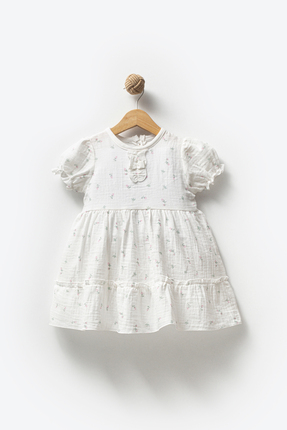 Bubbles %100 Organik Pamuk Küçük Çiçek Fırfırlı Kız Müslin Elbise