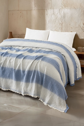 EVFENDİ LLC Loomline Lacivert 4 Katlı Armürlü Çift Kişilik Müslin Pike Yatak ...