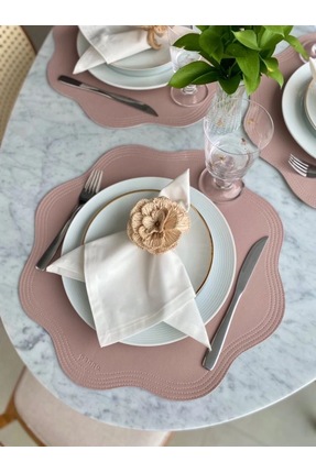 Diva Home 6 Kişilik Deri Nakışlı Amerikan Servis 35 x 35 cm & 6 Adet Bardak A...