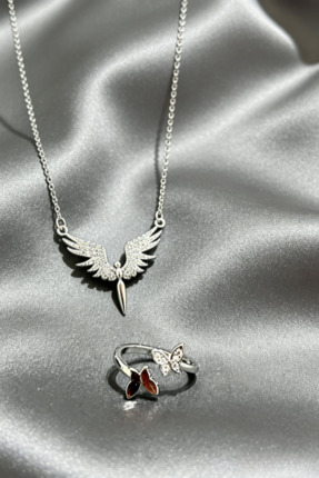 S&J TAKI Işıklı Özel Kutulu Özgürlük Meleği ve Kelebek Takı Seti Gümüş Kaplam...