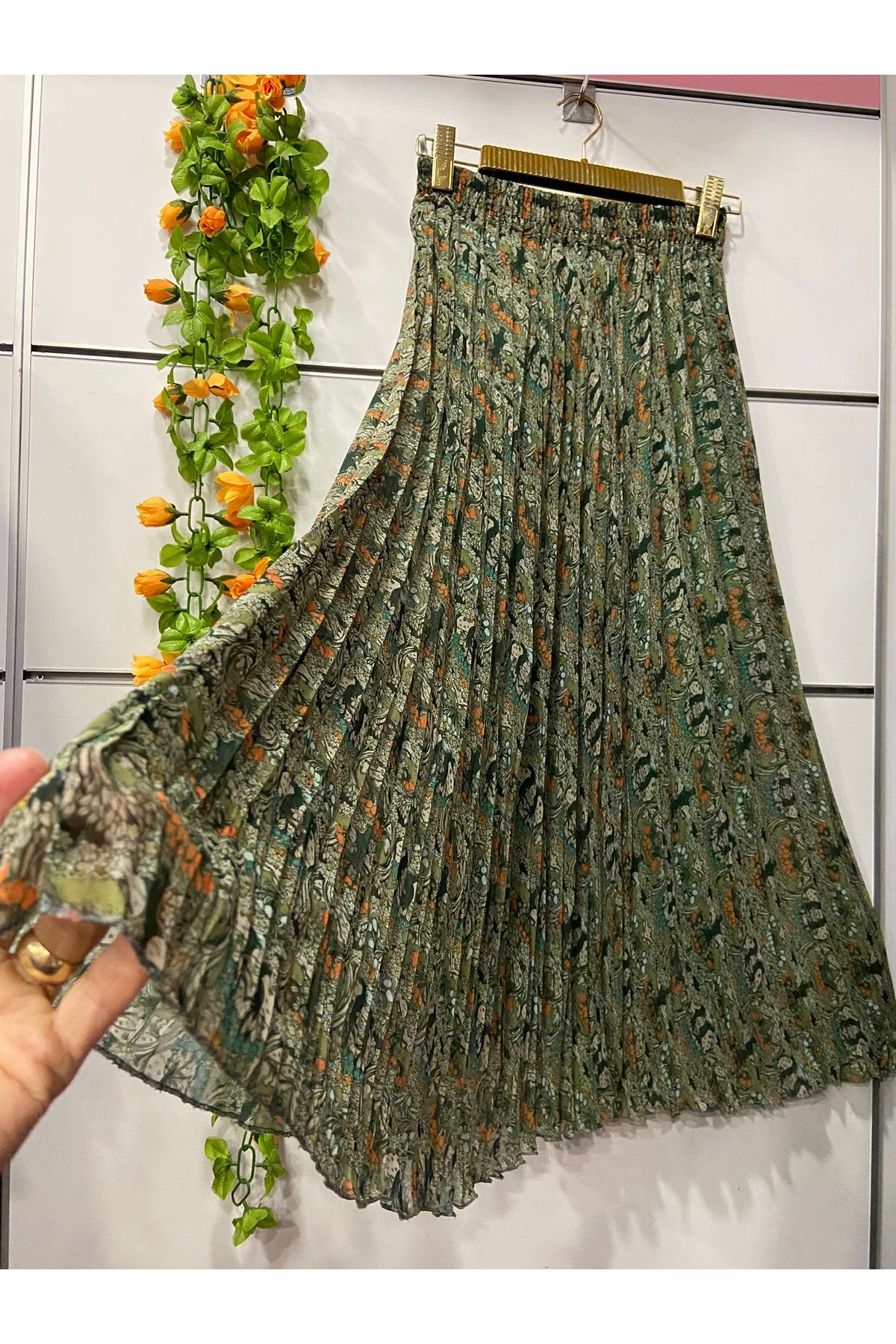 edu collection  Desenli şifon Çan etek astarlı