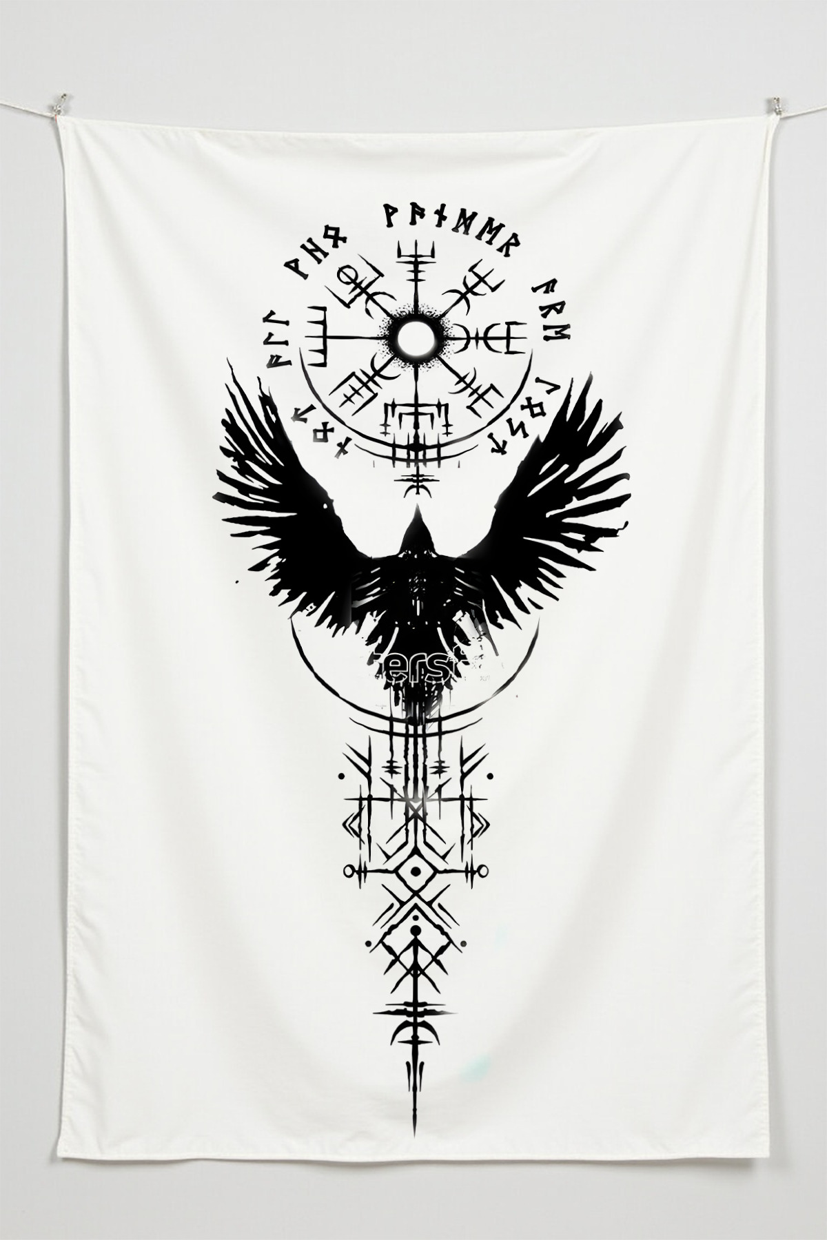 Raven Compass White – Anime Movie Character Themed Quality Fabric, Room Decor Tapestry Wall Rug