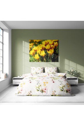 UrasHomeTR %100 Pamuk Çift Kişilik Nevresim 200x230 Sarı & Pembe Çiçek Desenl...