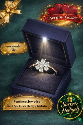 VANİSCE Işıklı Kutuda Ayarlanabilir Zirkon Taşlı Lotus Çiçeği Yüzük Sevgiliye...