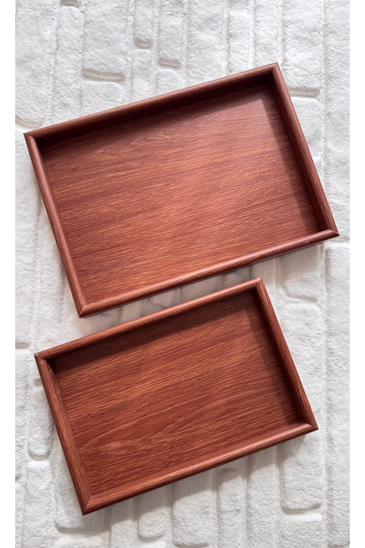 2'li Akasya Renkli Dikdörtgen Ahşap Tepsi Sunumluk Seti