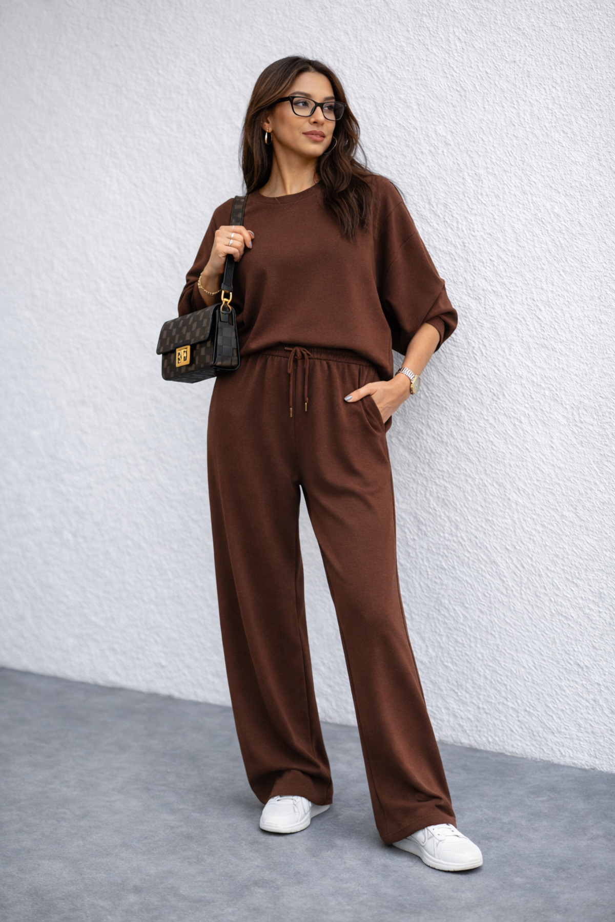 LEONE KOLEKSİYON Μοντάλ Luxe Brown Γυναικείο Σετ Πανωφόρι-Κάτωφοριστικό