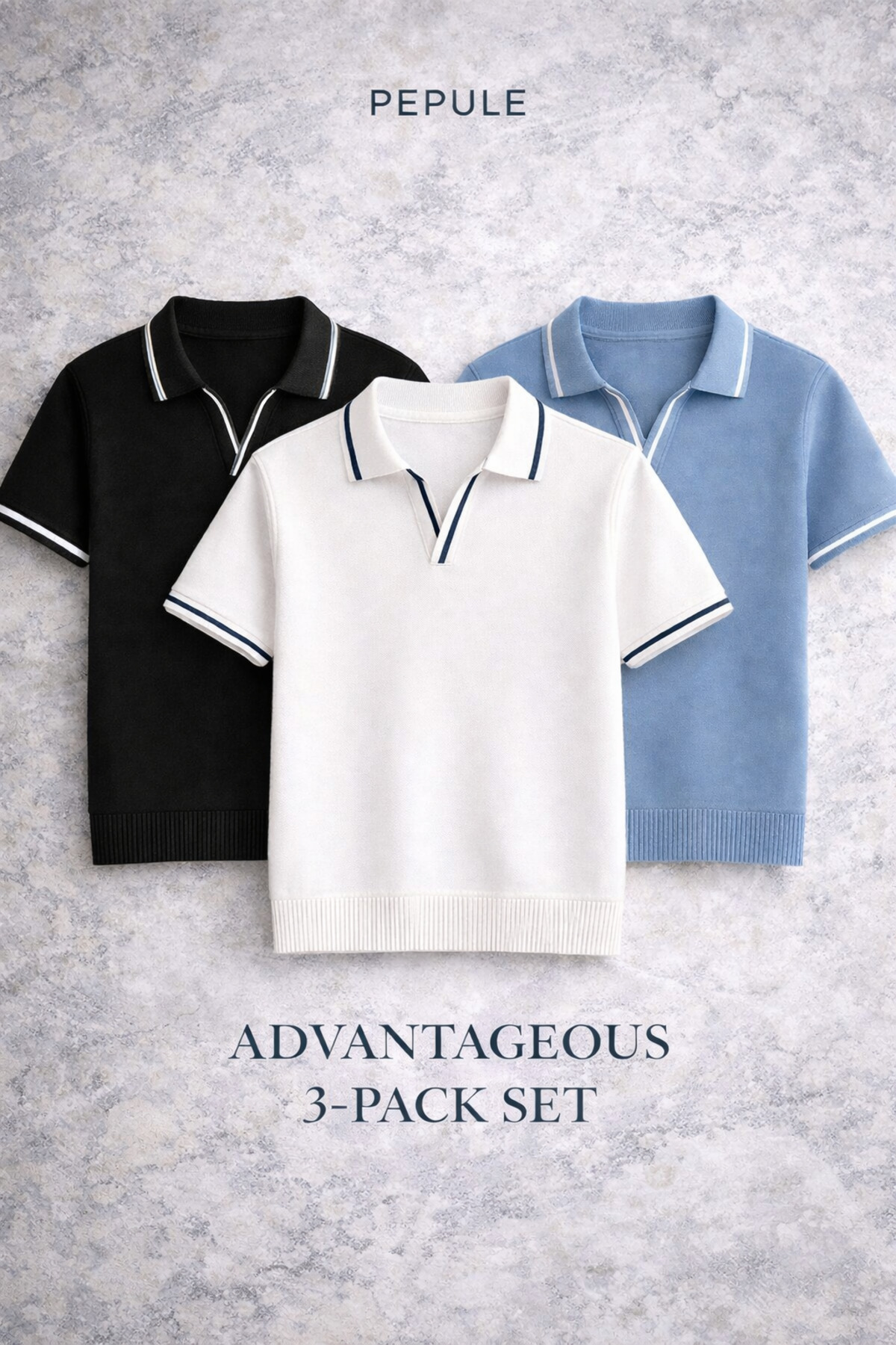 Men's 3-neck striped Polo Neck Knitwear Textured Regular Cotton Multicolor T-shirt