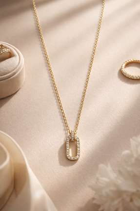 Fashionjewelery Kadın Gold Renk Baget Zirkon Taşlı Geometrik Kolye
