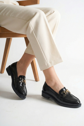 VELLA BAG Kadın Siyah Zincir toka Loafer günlük Ayakkabı