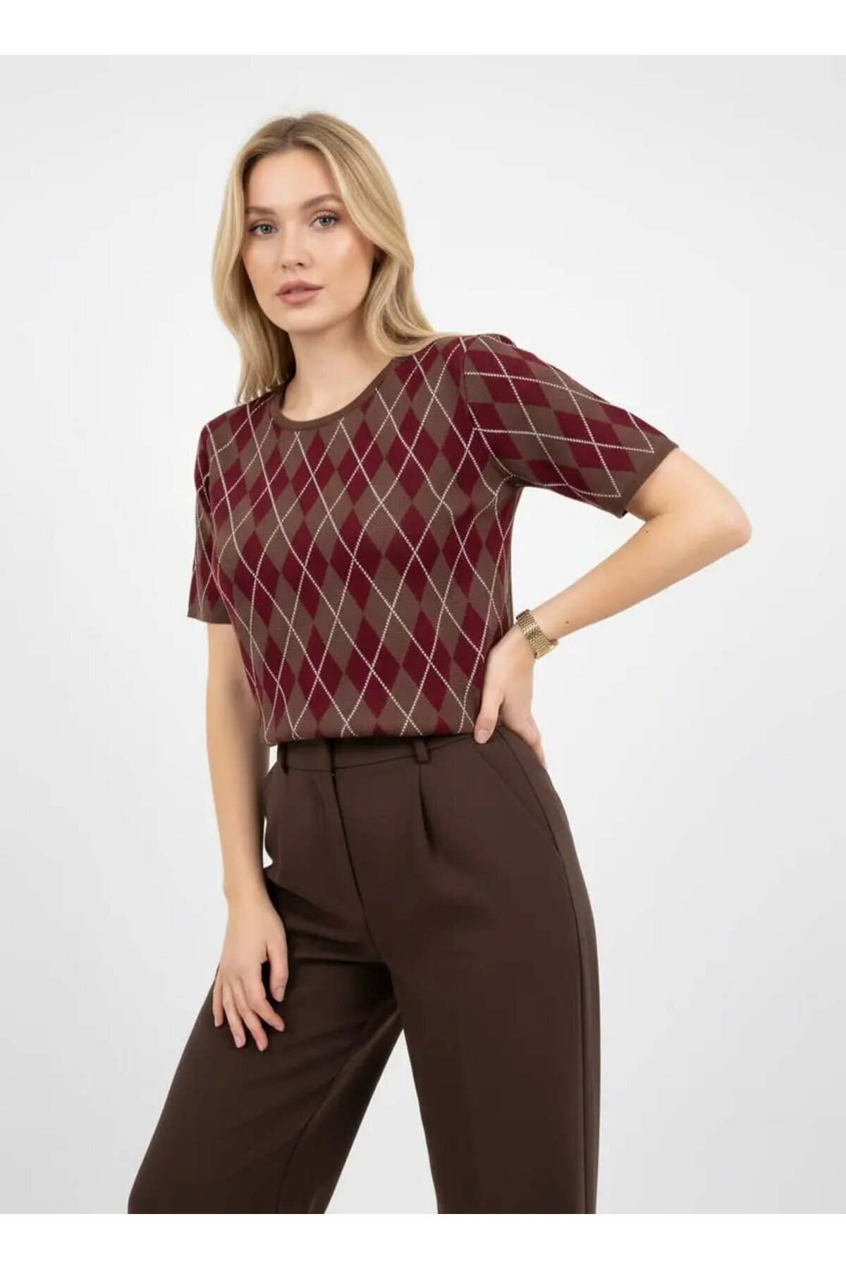 Park Karon  Kadın Bisiklet Yaka Baklava Desen Triko Kazak 12419.Vrt