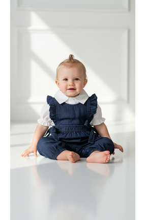 ASİLA Kız Bebek Kısa Kollu Kot Tulum Gömlek Takım