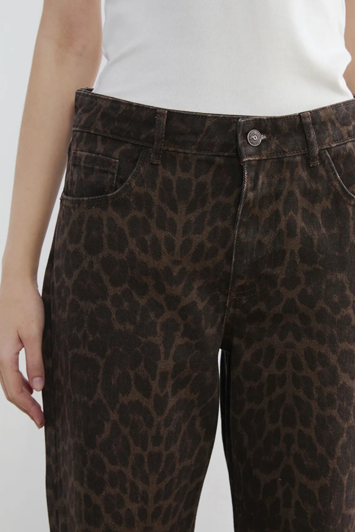 Polo State  Kadın Yüksek Bel Straight Kalıp Leopar Desenli Jean Pantolon - Görsel 5