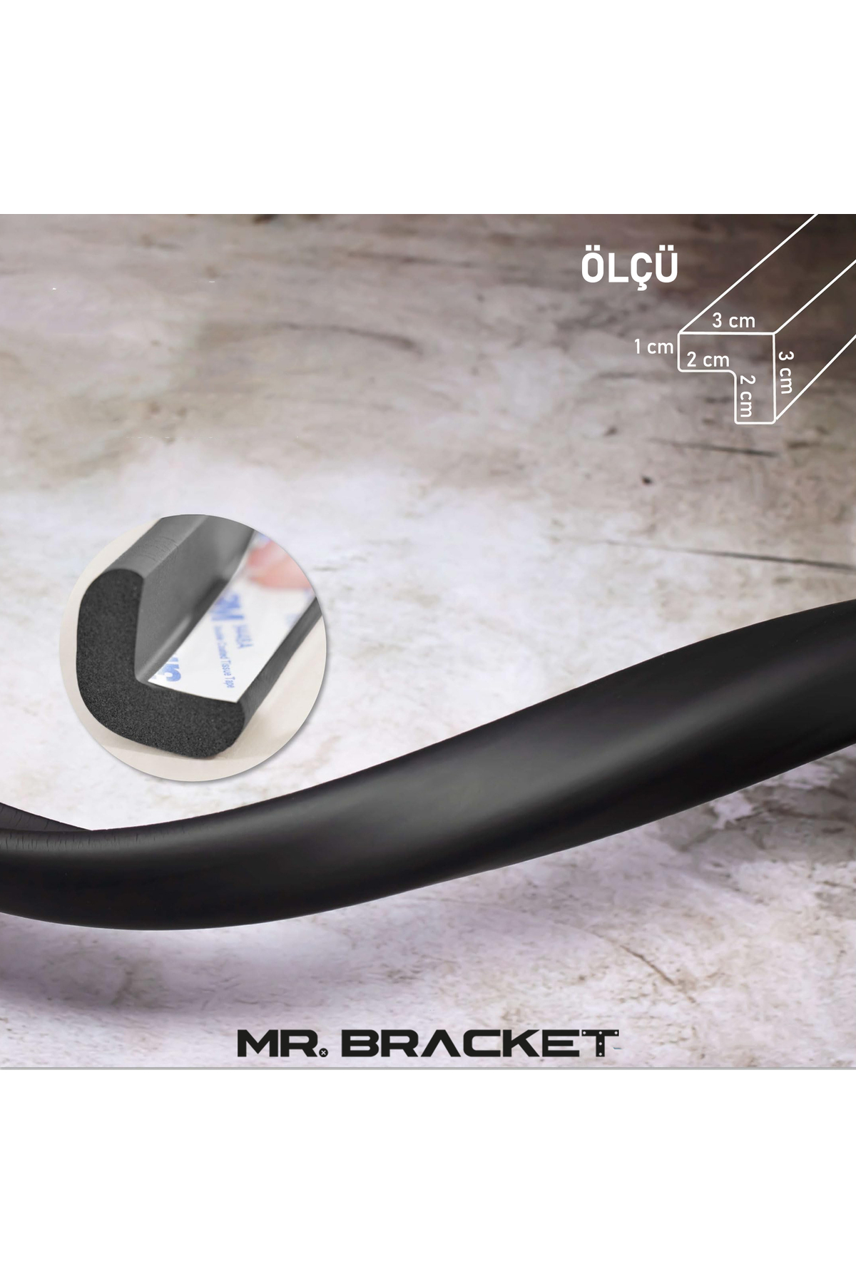 MR.BRACKET 2 metre Hazır Yapışkanlı Siyah Kauçuk Bebek Kenar Koruyucu Kalın Form - Sehpa Masa Köşe Çocuk Koruma fotoğrafı 6 (önizleme)
