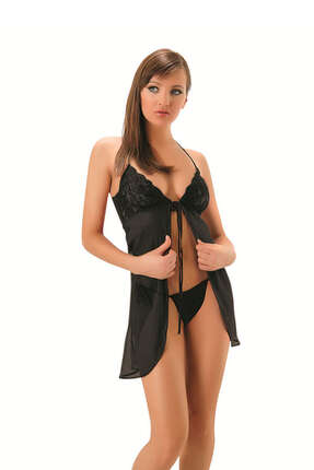 Sistina 1681810776 Siyah Tül Gecelik - 641 - (191018) Beden L/XL