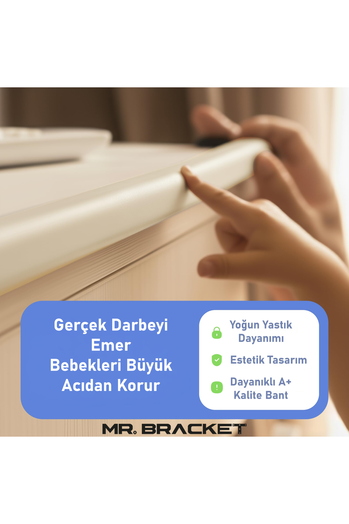MR.BRACKET 2 m. Hazır Yapışkanlı Krem Yumuşak Kauçuk Bebek Kenar Koruyucu Kalın Form- Masa Köşe Koruma Güvenlik fotoğrafı 3 (önizleme)