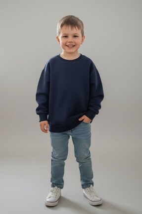 evavi Çocuk Baskısız Düz Bisiklet Yaka Lacivert Sweatshirt