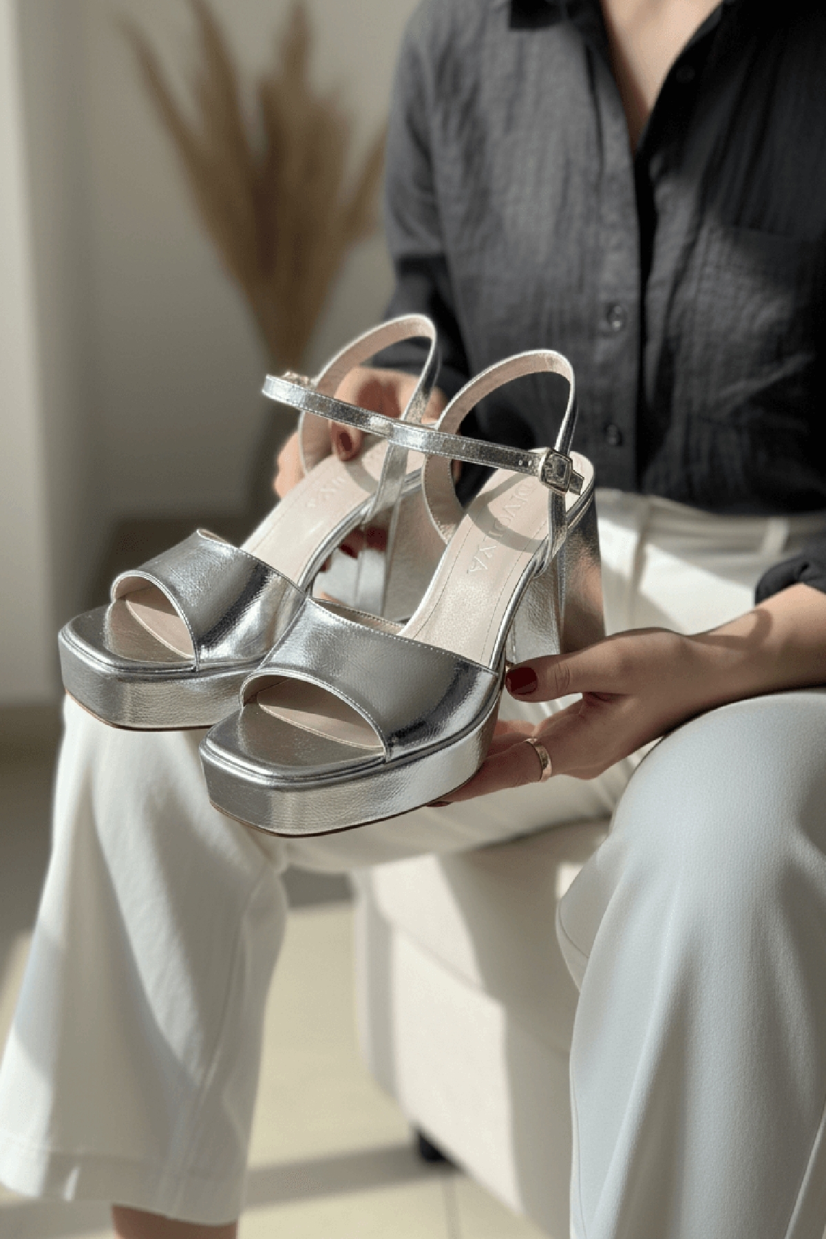 DİVOLYA Fell Gümüş ( 9 cm Platform Topuklu ) Günlük Kullanım Topuklu Ayakkabı