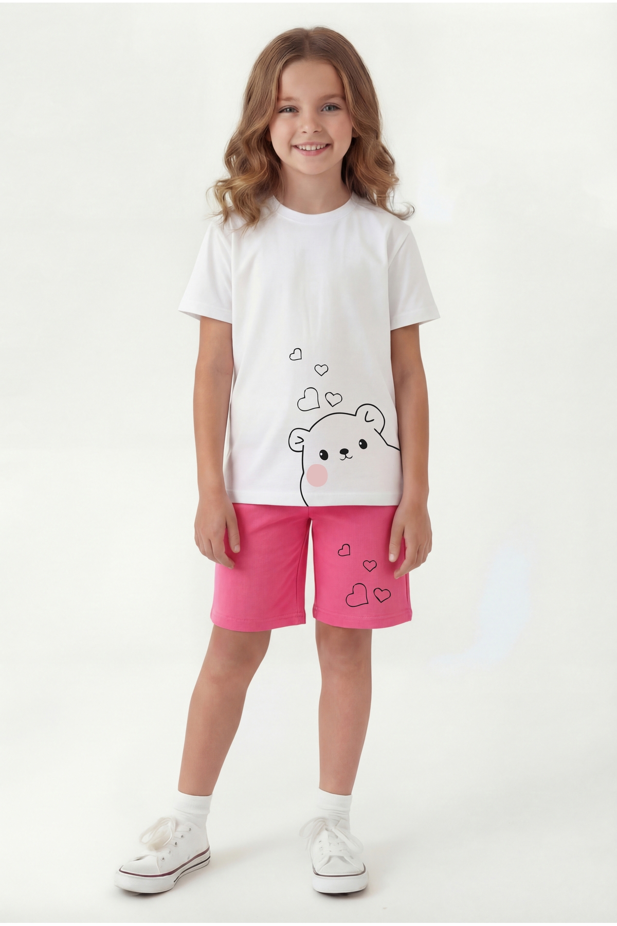 Round Collar Summer Print Detailed Capri Baby Girl Bottom Top Set
