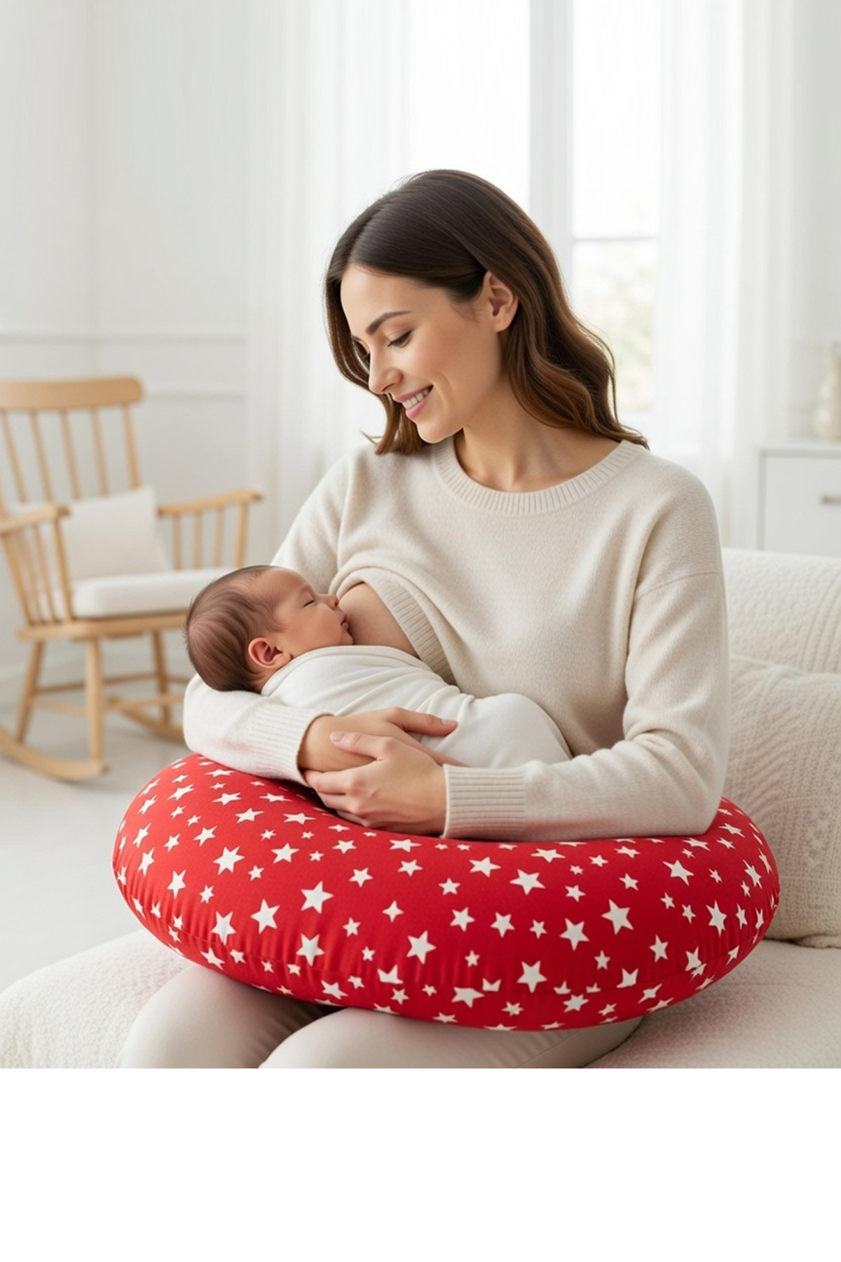 Bundeba Yenidoğan Kırmızı Emzirme Yastığı Bebek Destek Minderi Hamile Anne Bebek Emzirme Yastığı Pamuklu fotoğrafı 4 (önizleme)