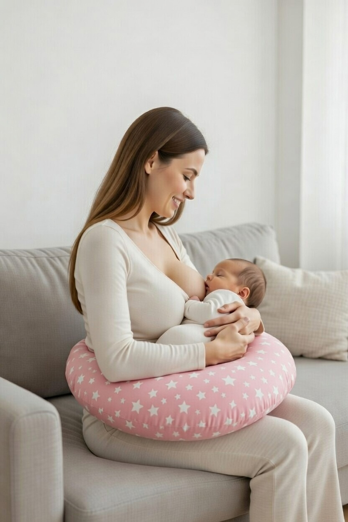 Bundeba Yenidoğan Pembe Emzirme Yastığı Bebek Destek Minderi Hamile Anne Bebek Emzirme Yastığı Pamuklu fotoğrafı 4 (önizleme)