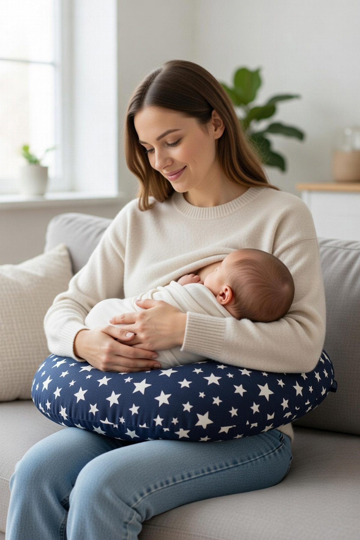 Bundeba Yenidoğan Lacivert Emzirme Yastığı Bebek Destek Minderi Hamile Anne Bebek Emzirme Yastığı Pamuklu fotoğrafı 3 (önizleme)