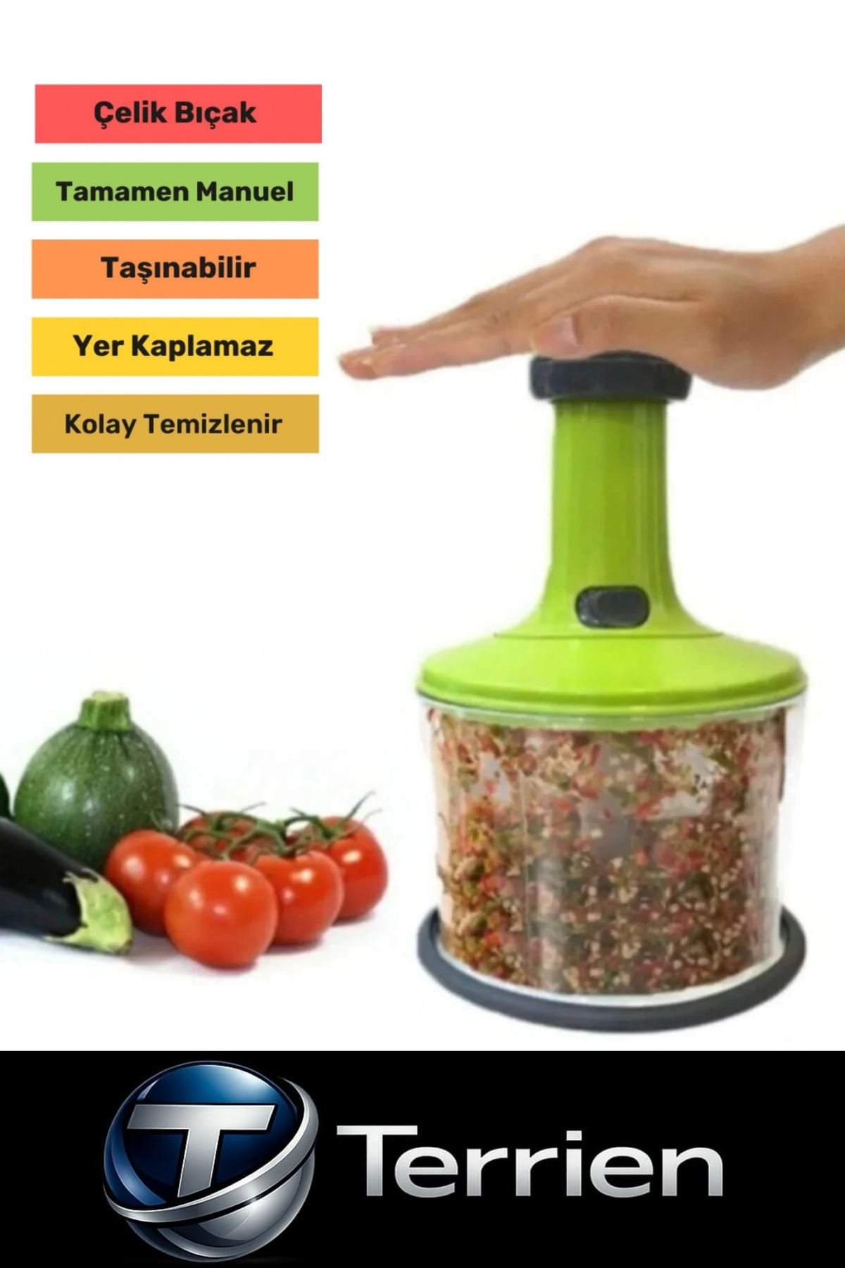 Terrien #Blender Paslanmaz Bıçaklı Taşınabilir Basmalı El Rondosu Blender Sebze Meyve Soğan Doğrayıcı fotoğrafı 2 (önizleme)
