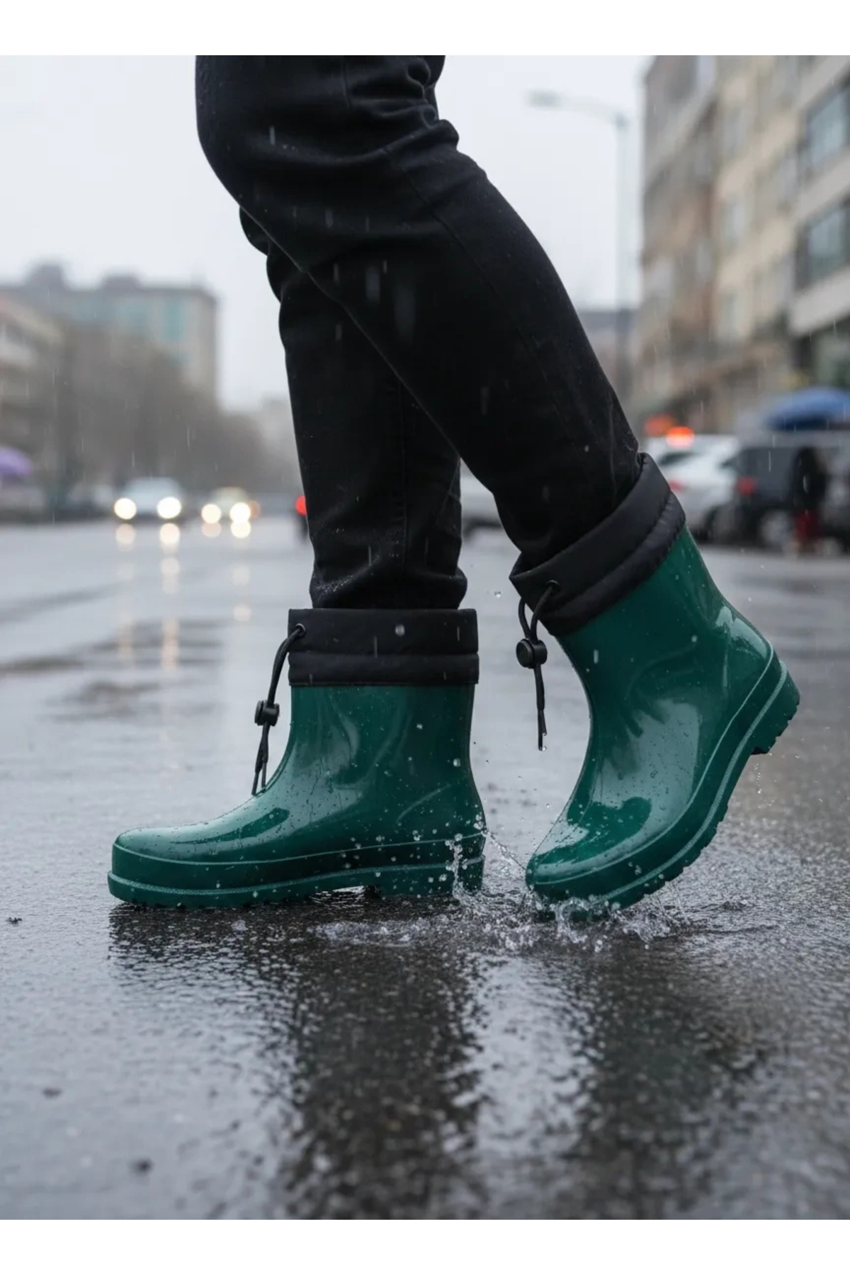 belixspor Konçlu Peluşlu Unisex Potin Kadın Yağmur Botu 36-40 Yeşil