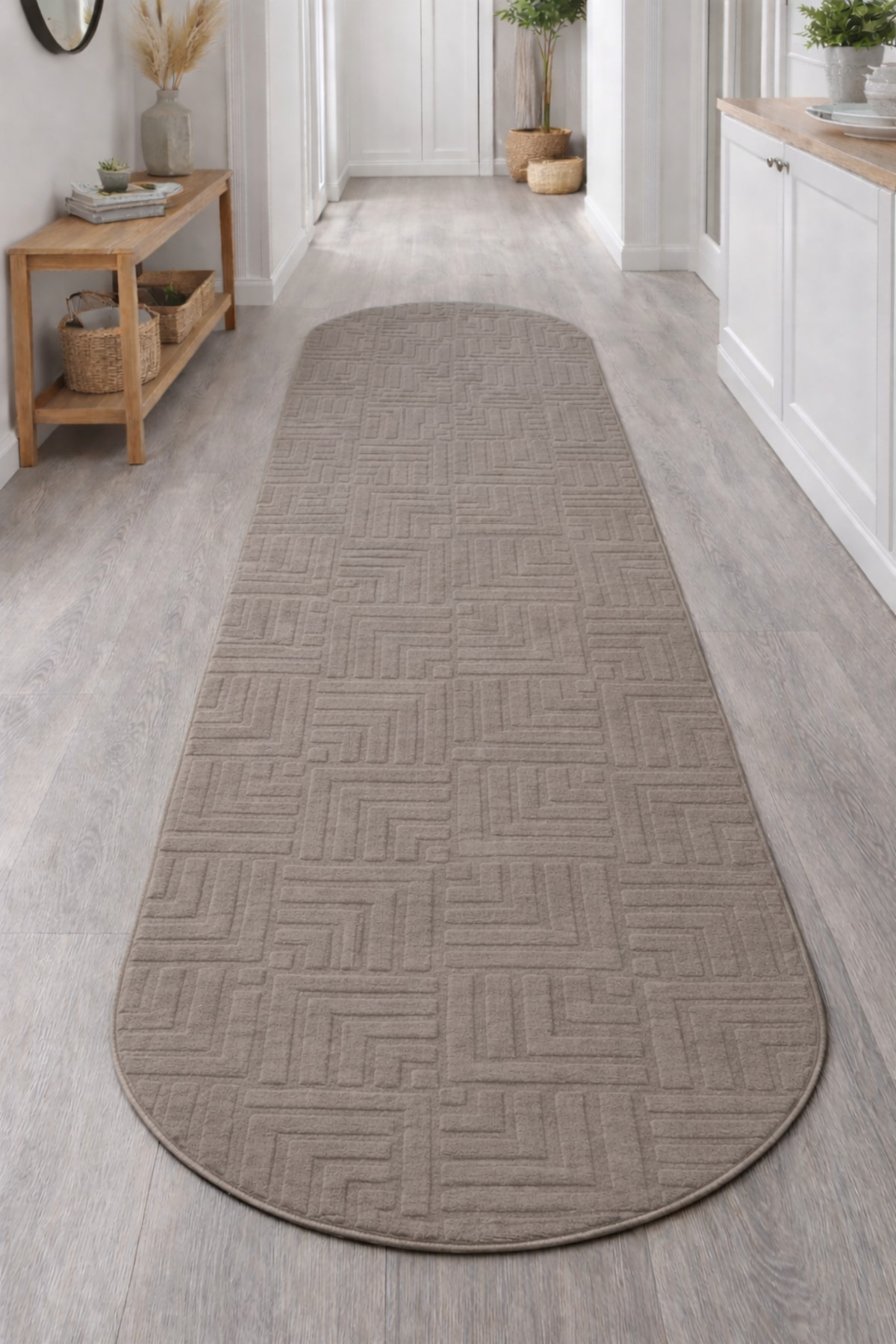Fountain Oval Cut Relief Non-Slip Floor Washable Living Room Kitchen Corridor Carpet Runner Rug MINK