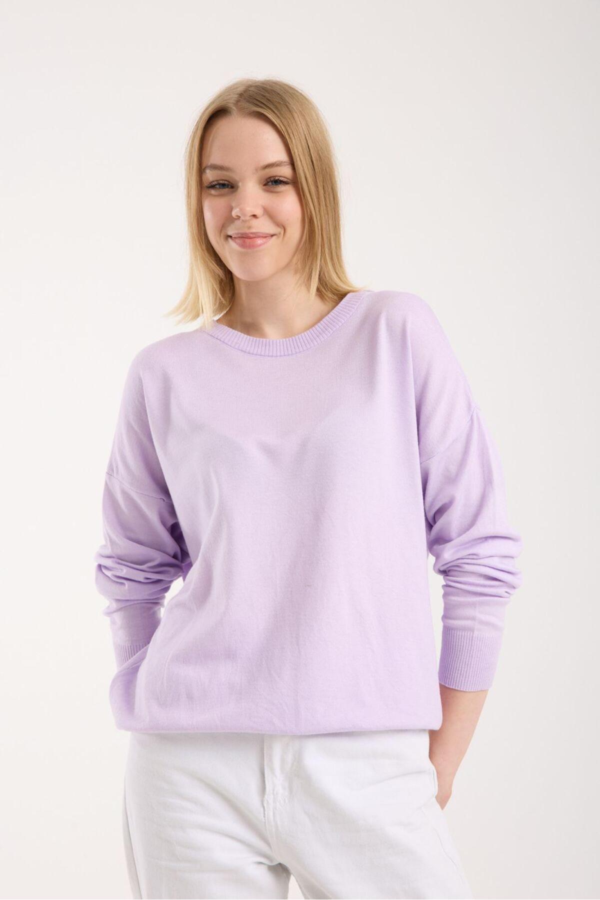 sumoda  Kadın Triko Kazak Yumuşak Doku Bisiklet Yaka Basic - Görsel 3